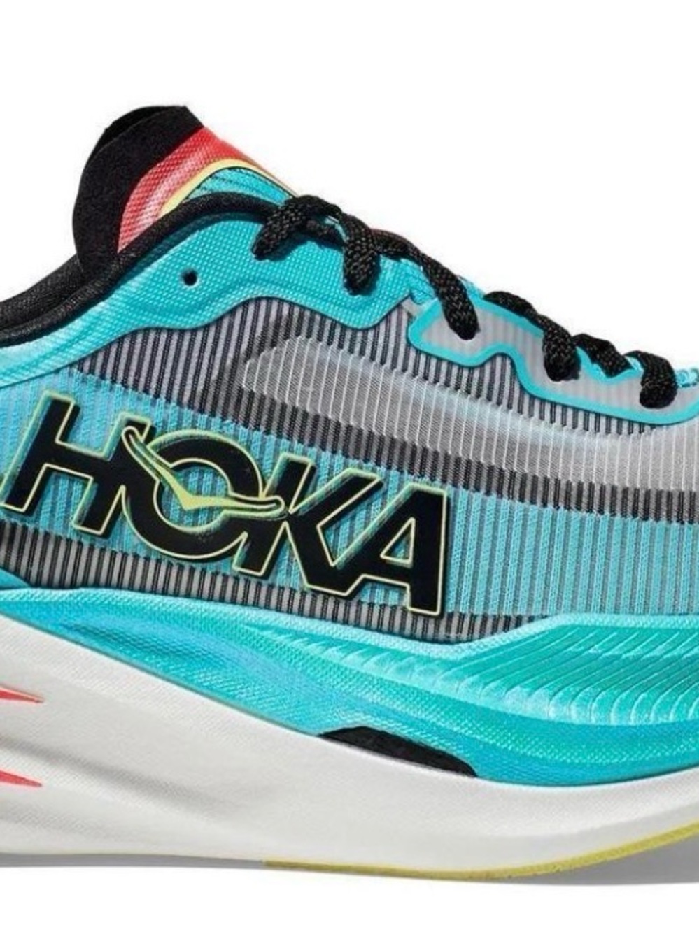 Hoka Teal and Black Running Shoe with Yellow Accent